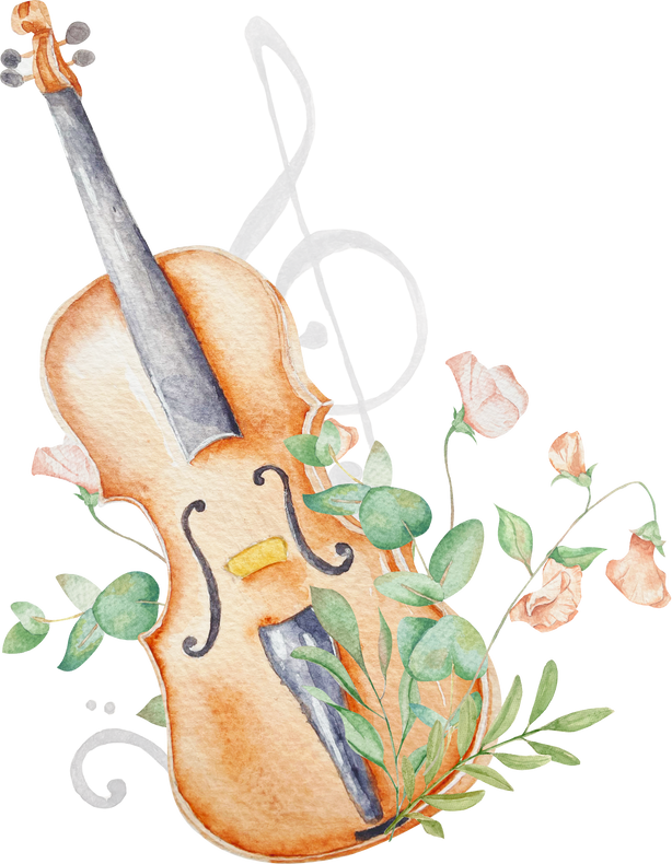 Watercolor violin, musical instrument with flowers, vintage illustrations, retro art, perfect for vintage invitation